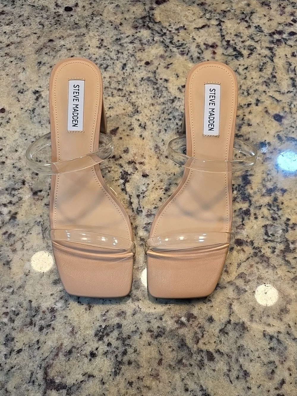 Steve Madden Nude Clear-Strap Square Toe Heels - NWOT